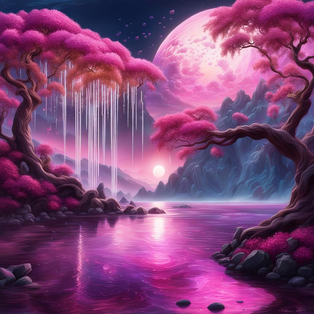 Alien Planet with Gold Rain in Digital Matte Painting