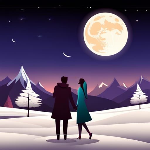Romantic Aurora Scene with Couple by Temple