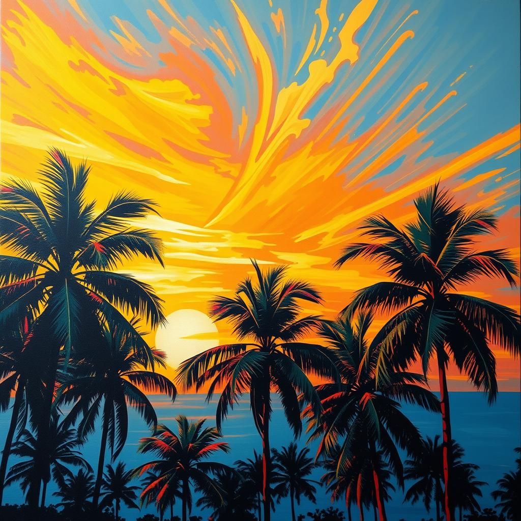 Palm Trees Swaying in Graffiti Sunset