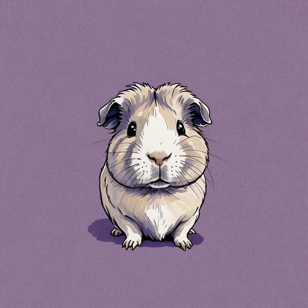Guinea Pig in Pamela Hat: Simple Purple Drawing