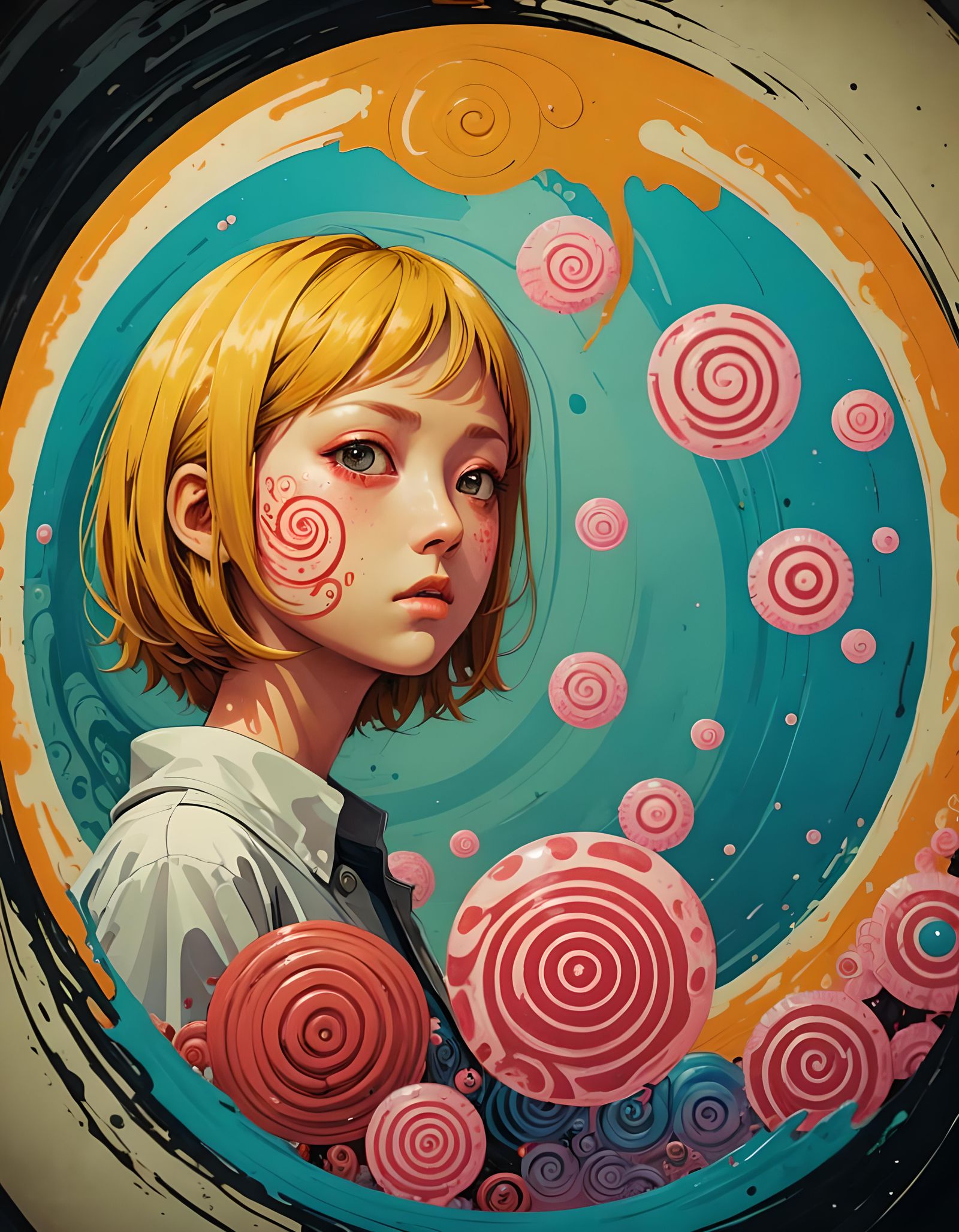 Colorful Horror Scene with Spiraling Fractals