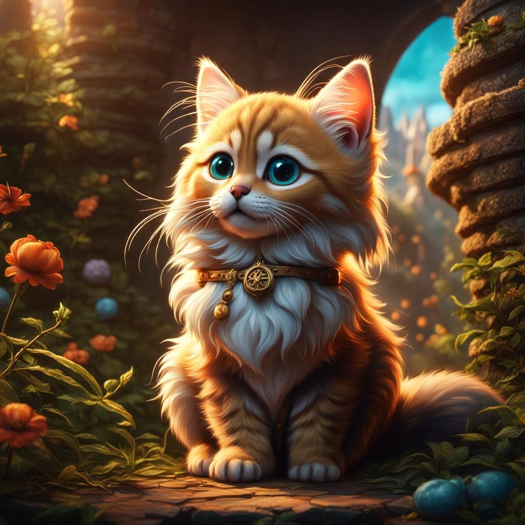 Cute Kitten with Knife: Detailed Matte Painting