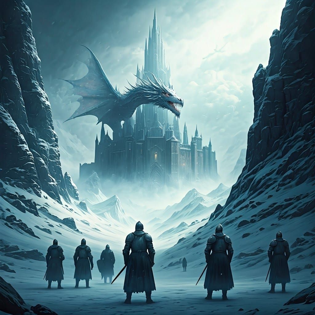 Majestic Winter Castle Guarded by Frosty Dragon