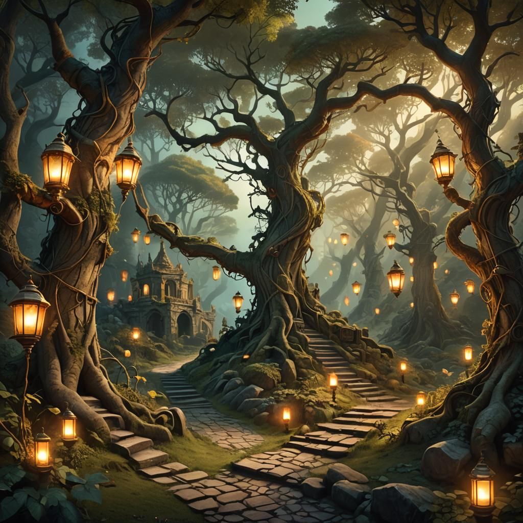 Mystical Forest Digital Art Landscape in Panoramic View