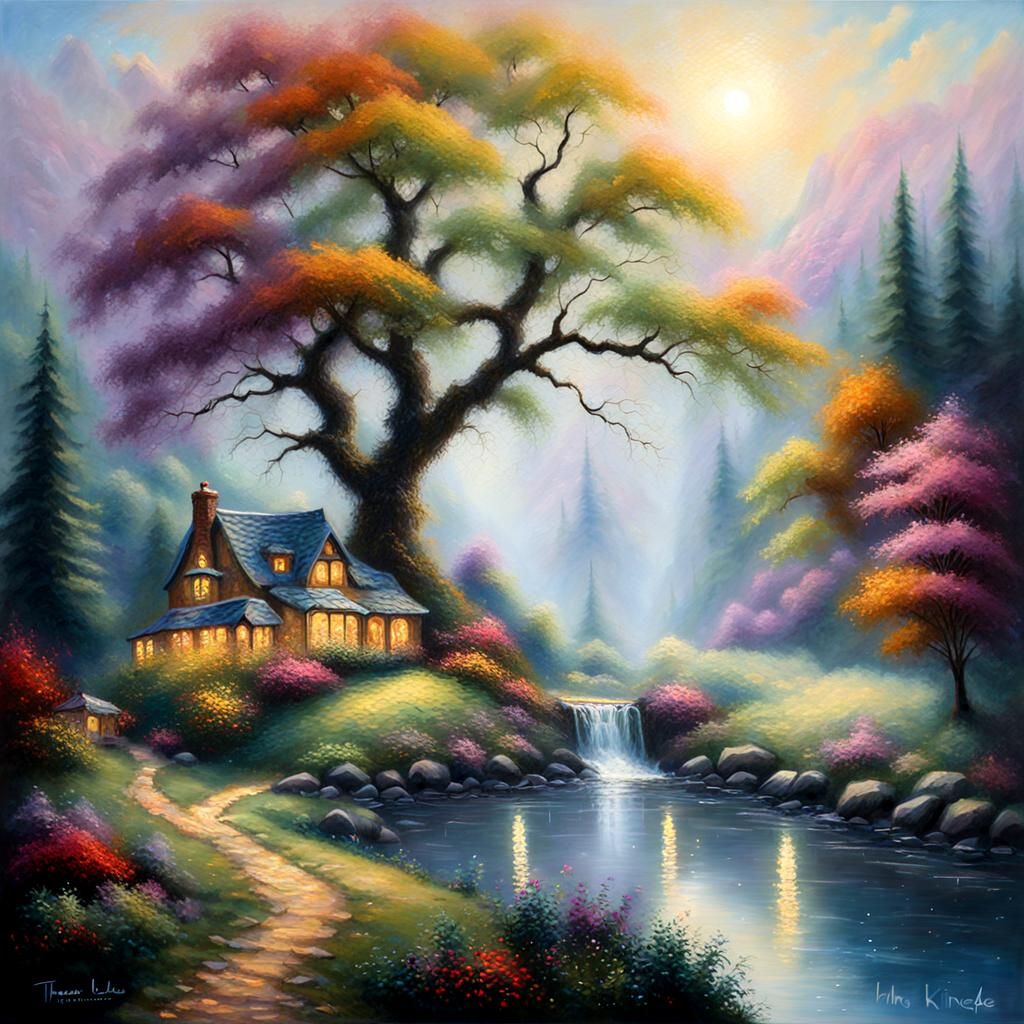 Ethereal Fantasy Landscape in Expressionist Impasto Style