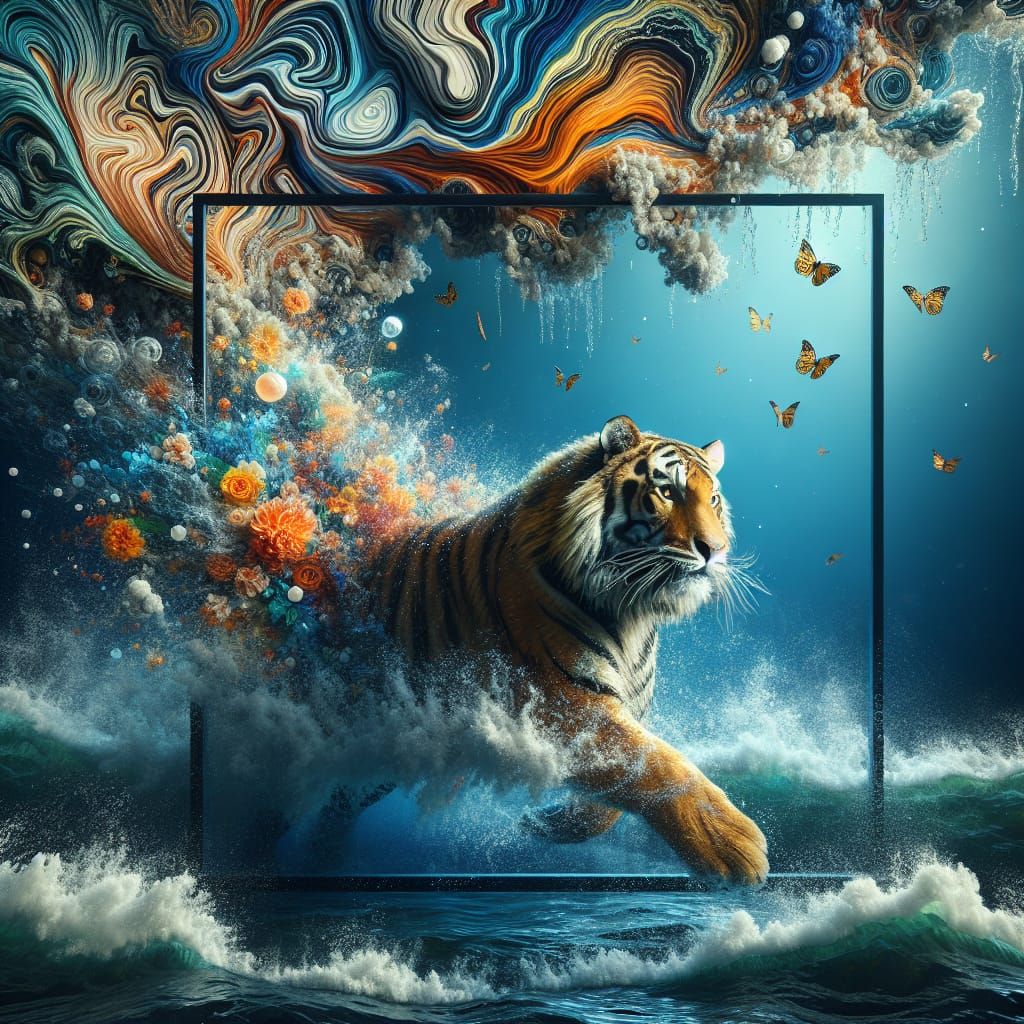 Majestic Tiger in Traditional Oil Splash Art Style