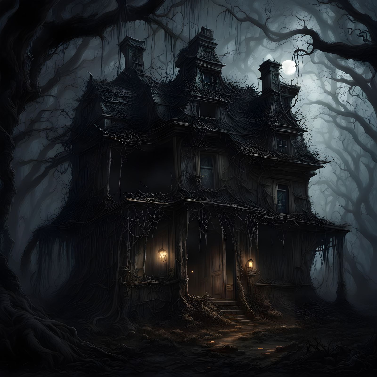 Ominous Haunted House in Dark Forest
