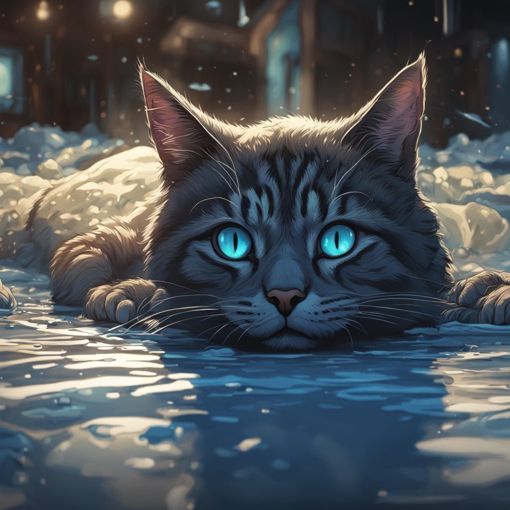 Whimsical Feline Splendor in Vibrant Impasto Gouache