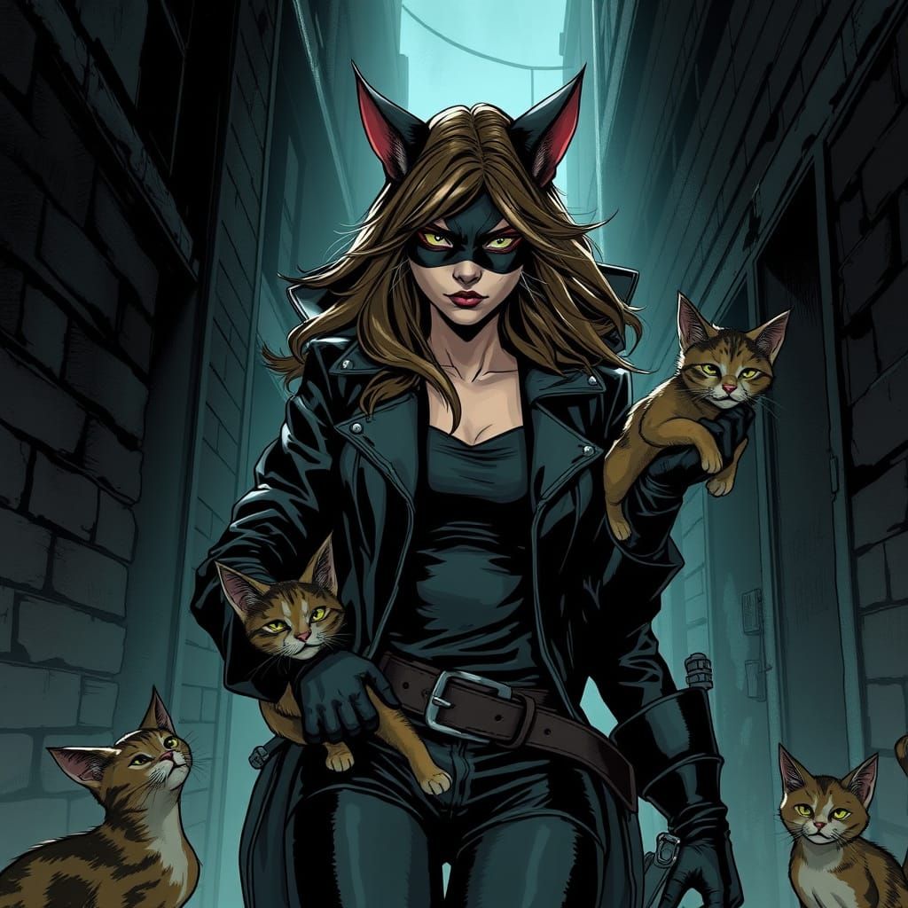 Half-Cat Superheroine Rescues Cats in Misty Alley