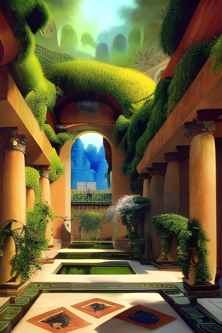 Ornate Feng Shui Courtyard with Exotic Flowers