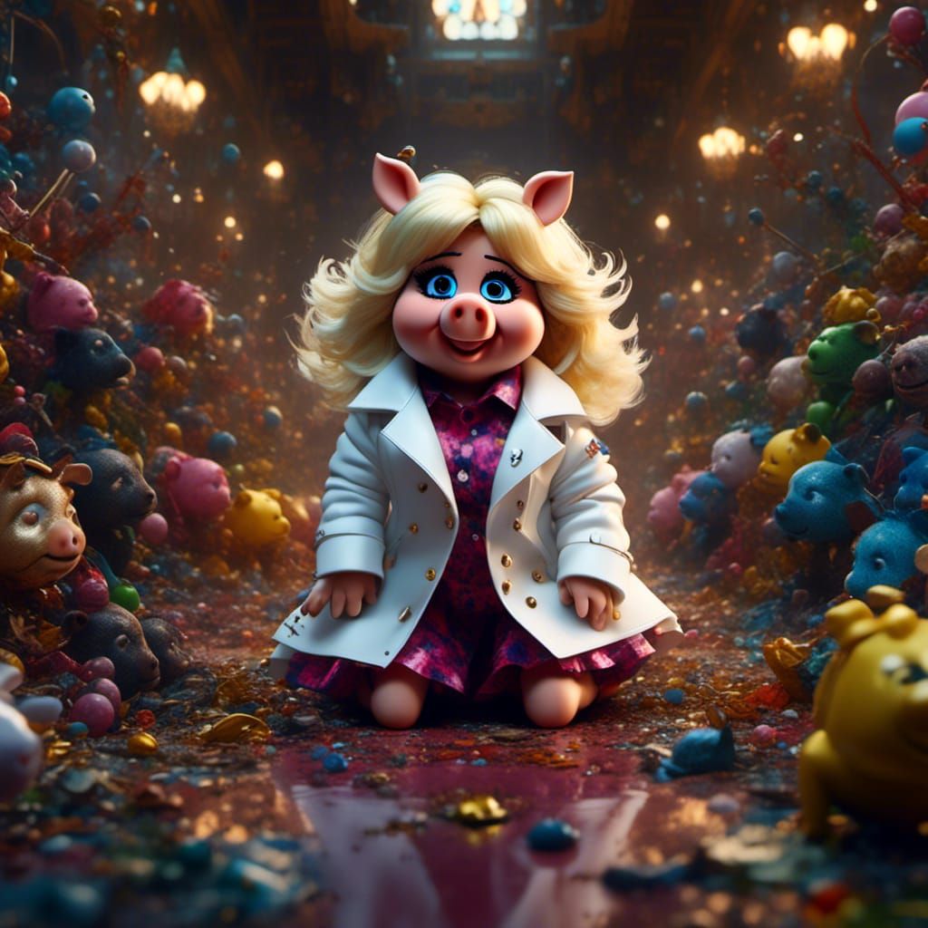 Human Miss Piggy Crawling: Detailed Matte Painting