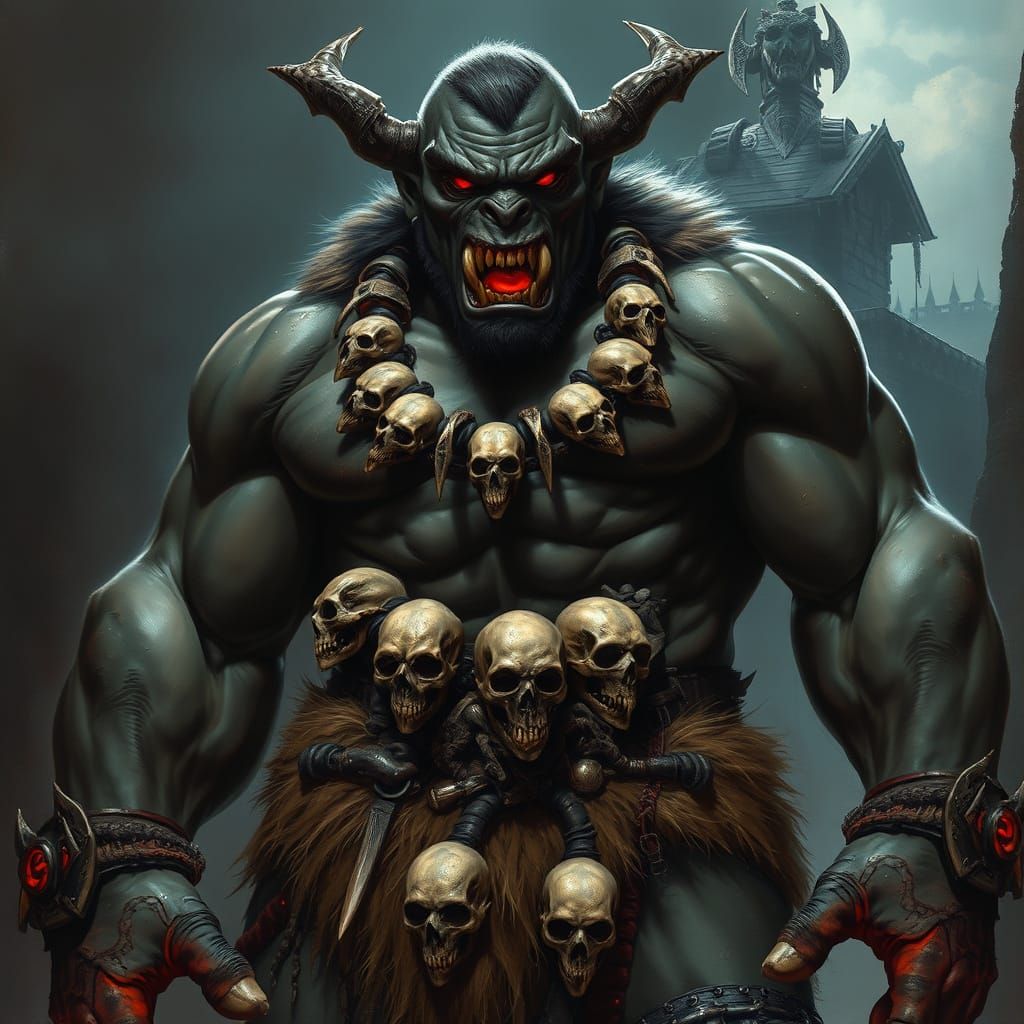 Menacing Orc Warrior in Dark Fantasy Style
