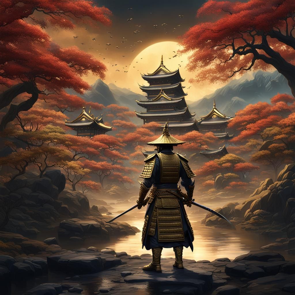Brass Samurai in Detailed Matte Painting Style