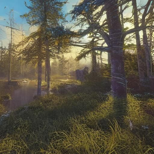 Icy Forest Dawn: Hyperrealistic Splash Art