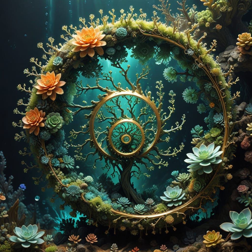Bioluminescent Deep Sea Floral Vortex with Fibonacci Fractal...