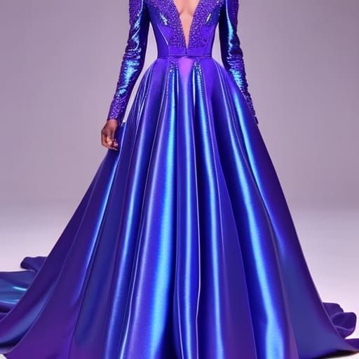 Metallic purple met gala dress with holographic blue accents