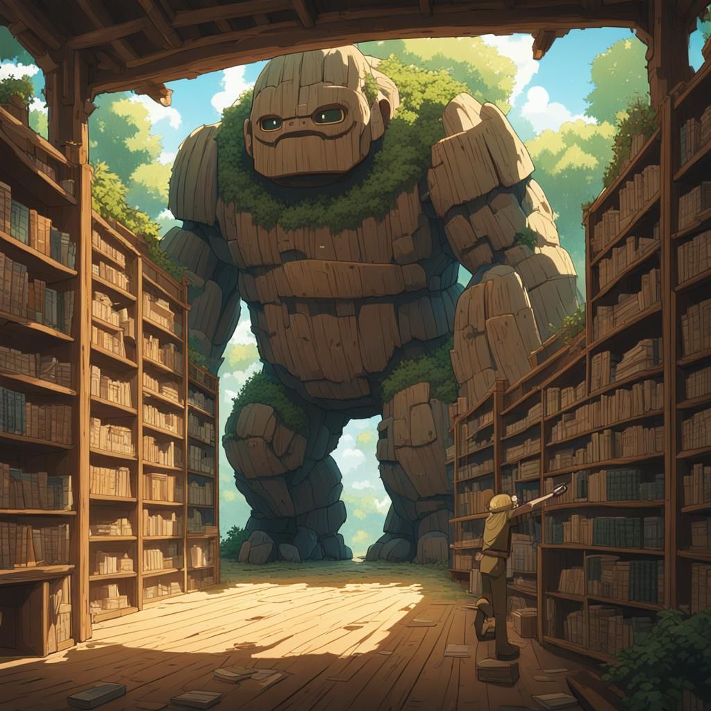 Indian Bookstore Golem in Anime Style