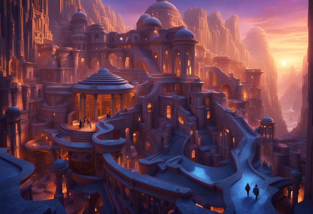 Epic Futuristic Cityscape with Labyrinthine Architecture and...