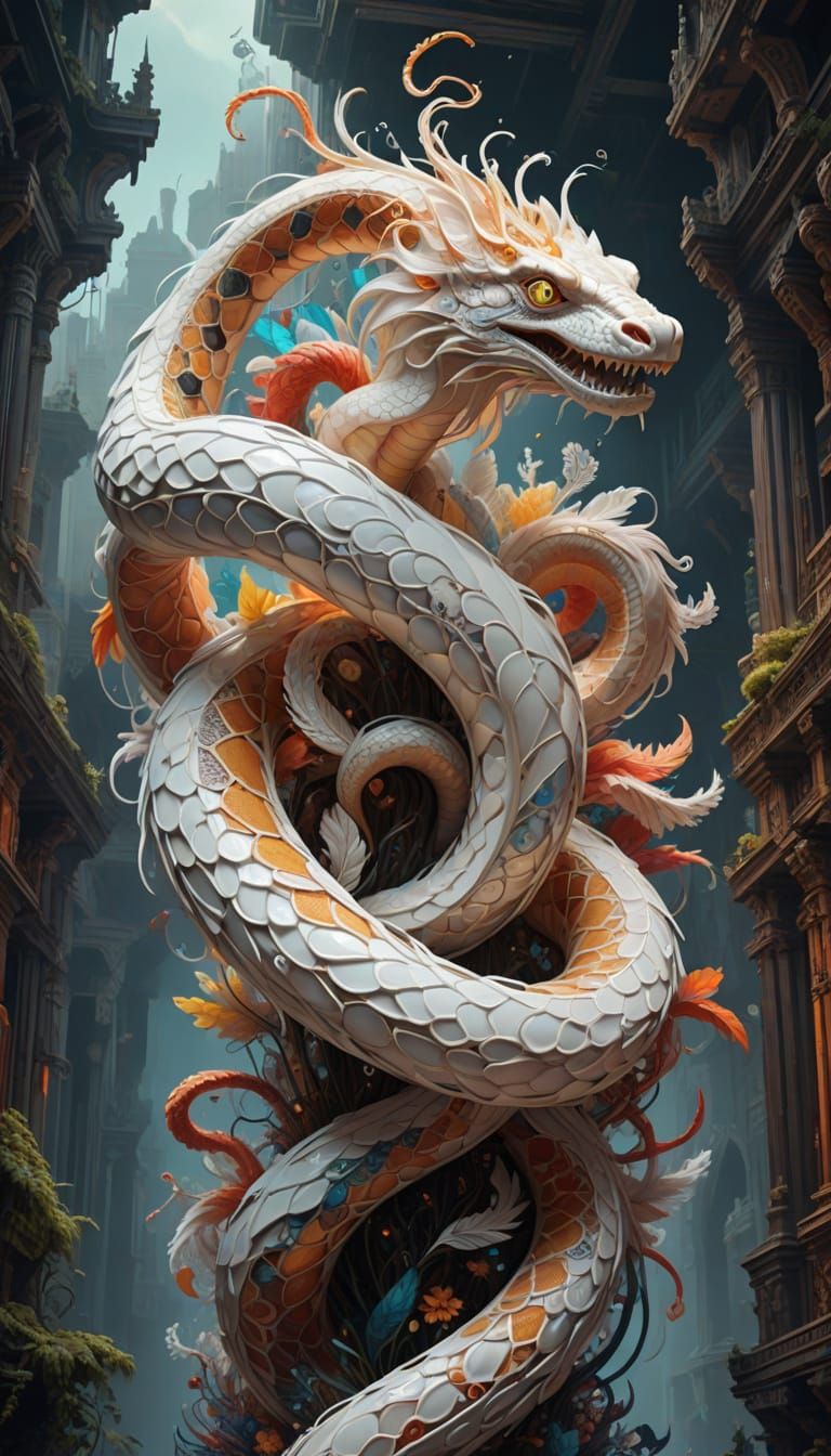 Surreal Serpent God Descends in Elegant, Intricate Form