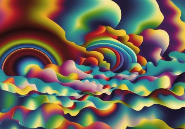 Rainbow Clouds Coffee Cup in Pointillism Style