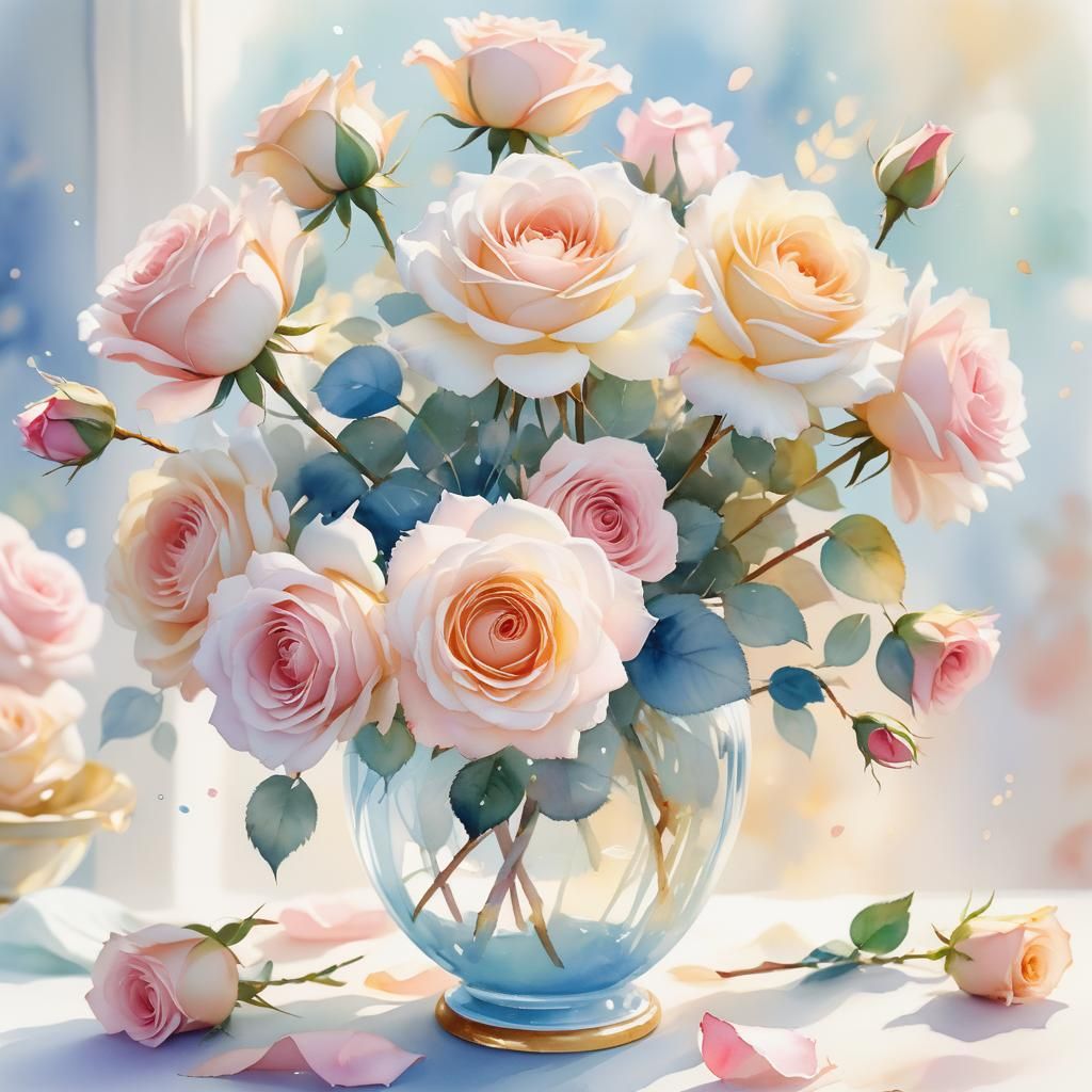 Watercolor Roses in Anime Key Visual Style