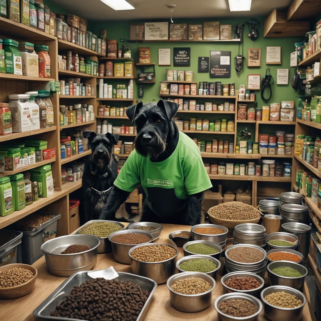 Miniature Schnauzer Works at Raw Dog Food Shop
