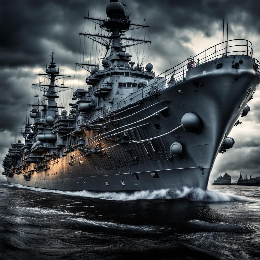 Hyperrealistic Warship in Cinematic Composition