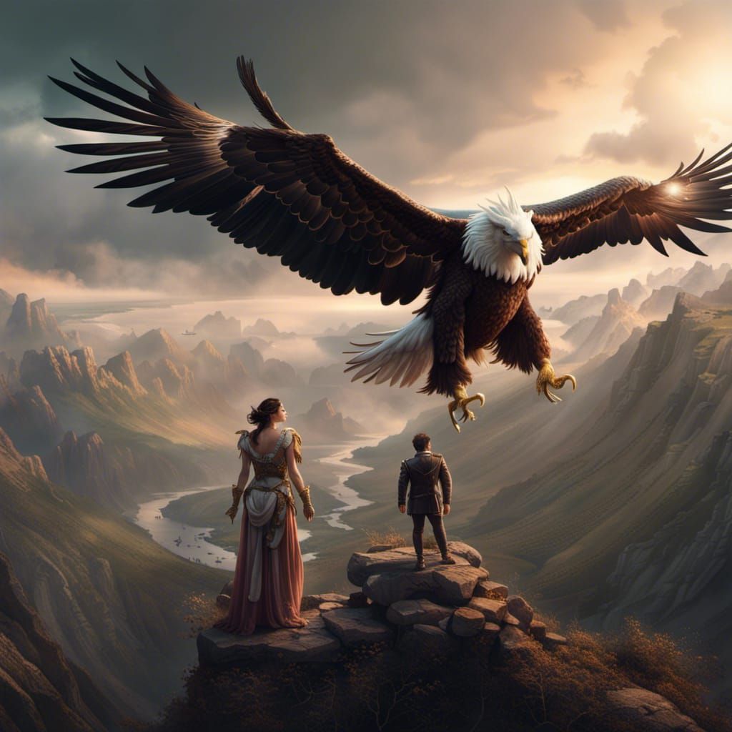 Epic Eagle Man and Unicorn Lady Digital Painting