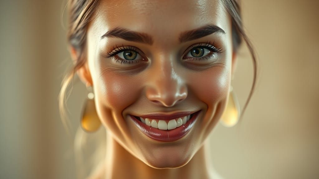 Hyperrealistic Portrait of Smiling Model for Professional Pr...