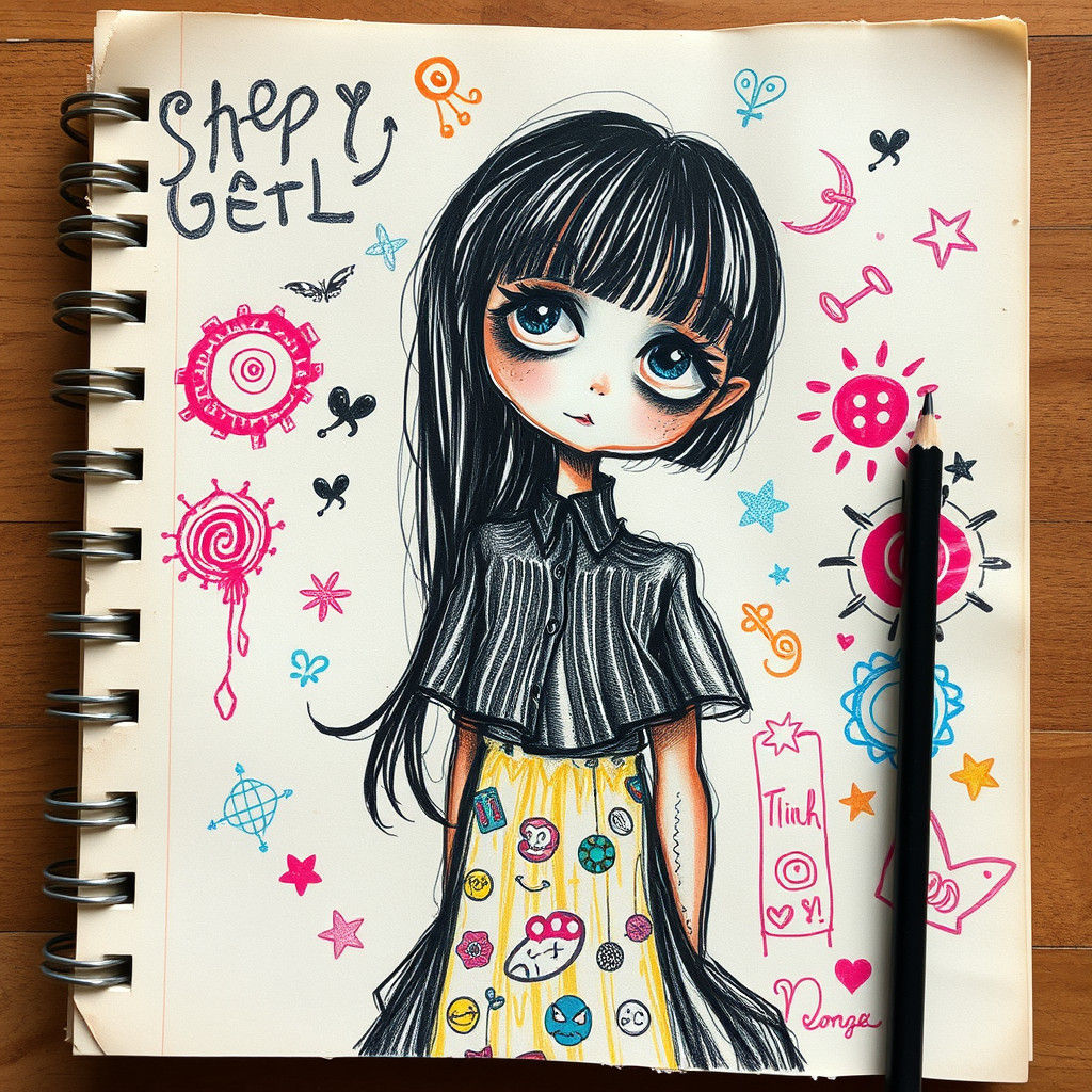 Goth Girl Sketch with Doodles in Street Art Style