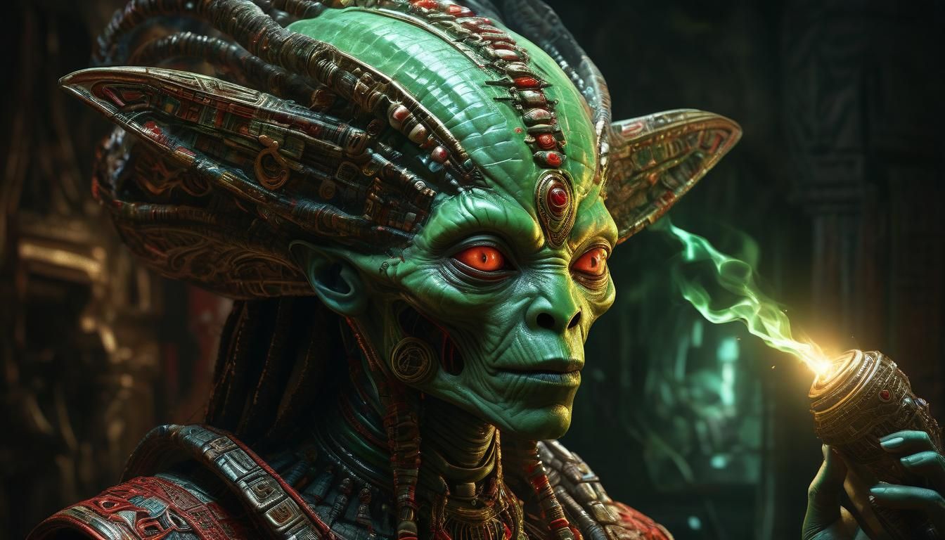 Alien Voodoo Priestess Illuminates Cult Objects in Digital A...