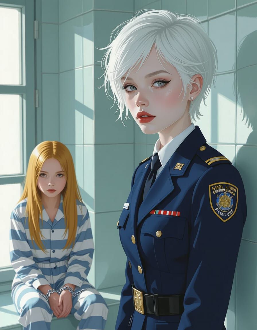 Albino Police Woman with Prisoner, Hyperreal Style
