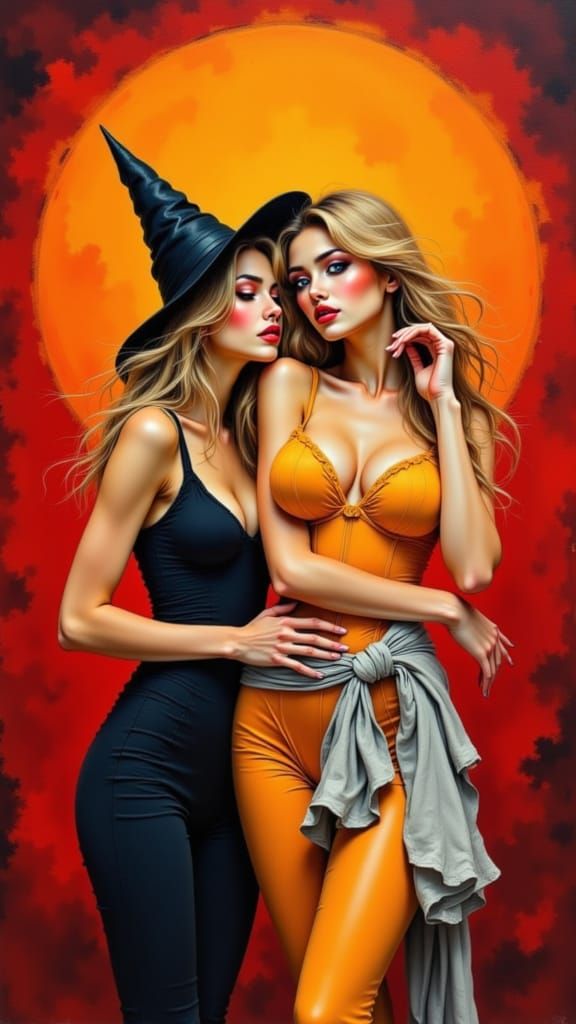 Busty Pumpkin Witch in Seductive Pose