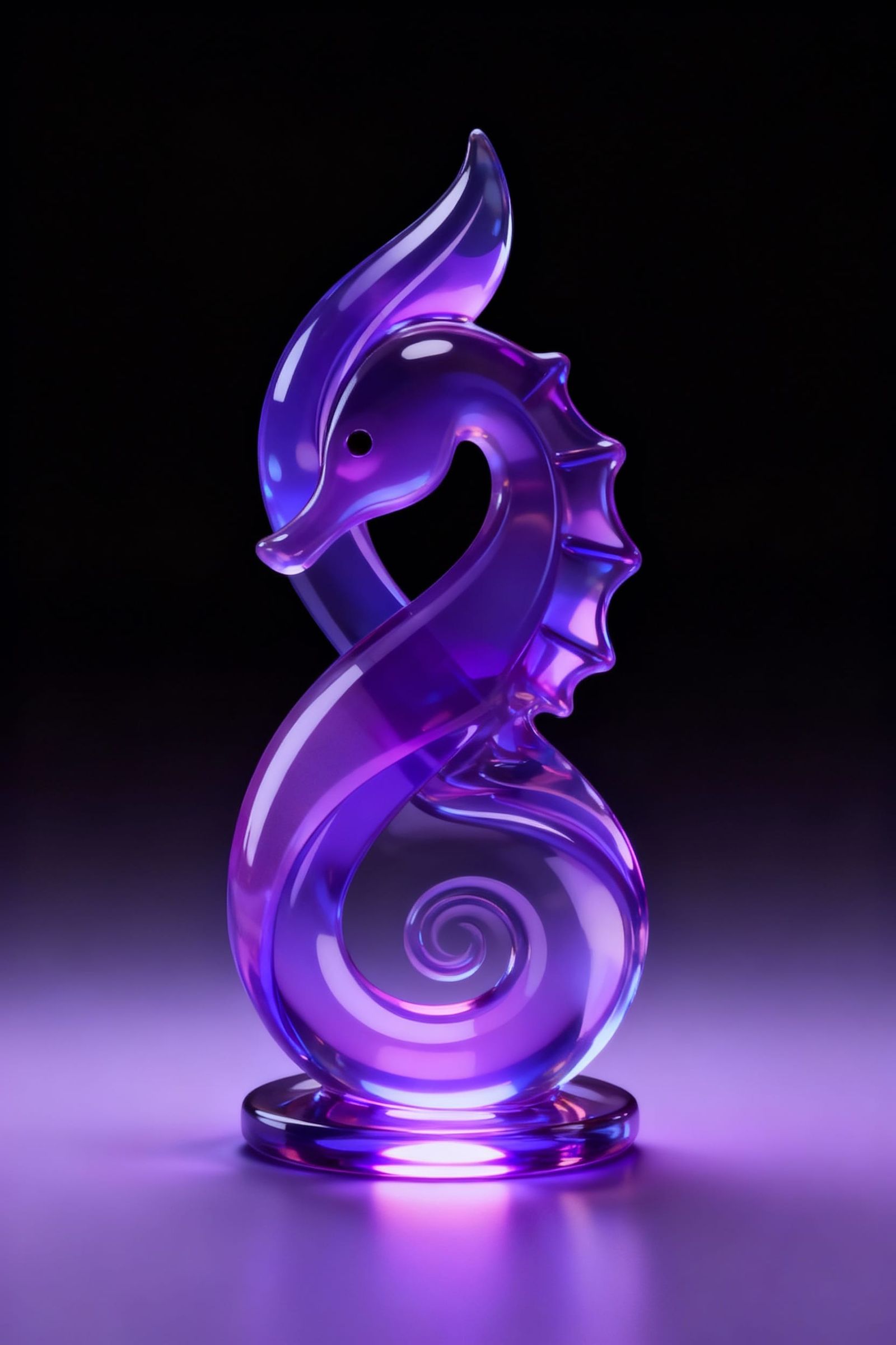 Luxury 3D Seahorse in Polished Liquid Glass