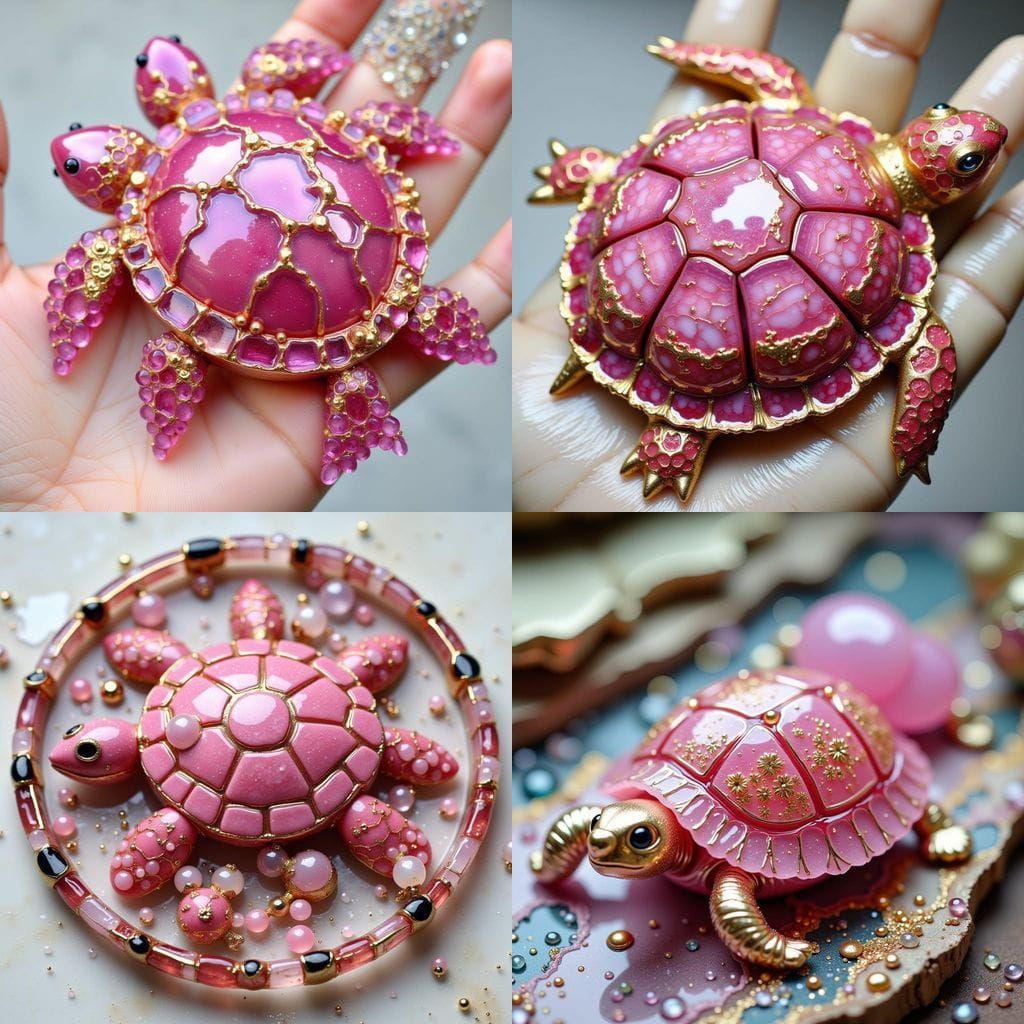 Modern Kintsugi Pink Resin Turtle with Gold