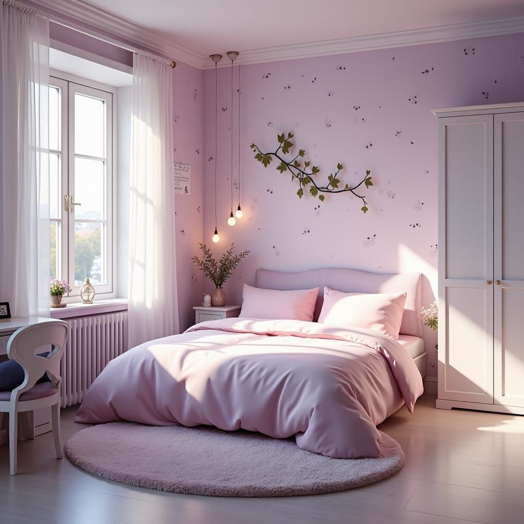 Dreamy Violet Bedroom with Soft Pastel Decor