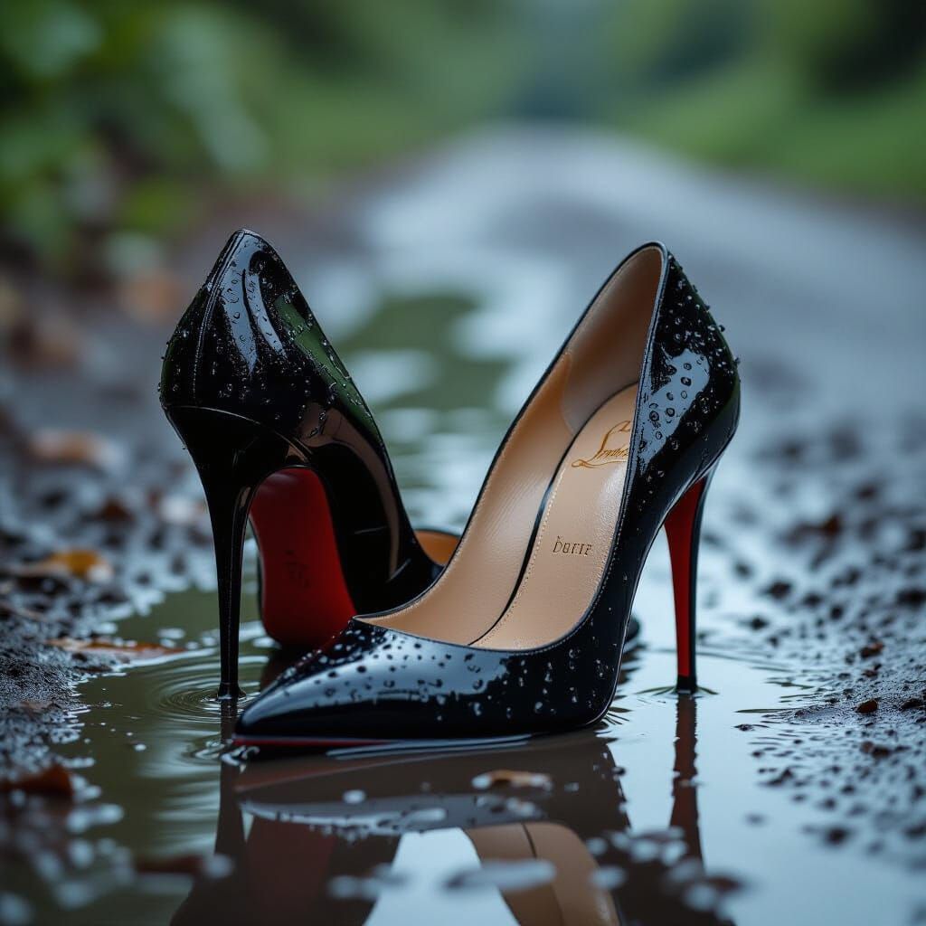 Worn Black Stilettos Abandoned in Mud, Professional Photogra...
