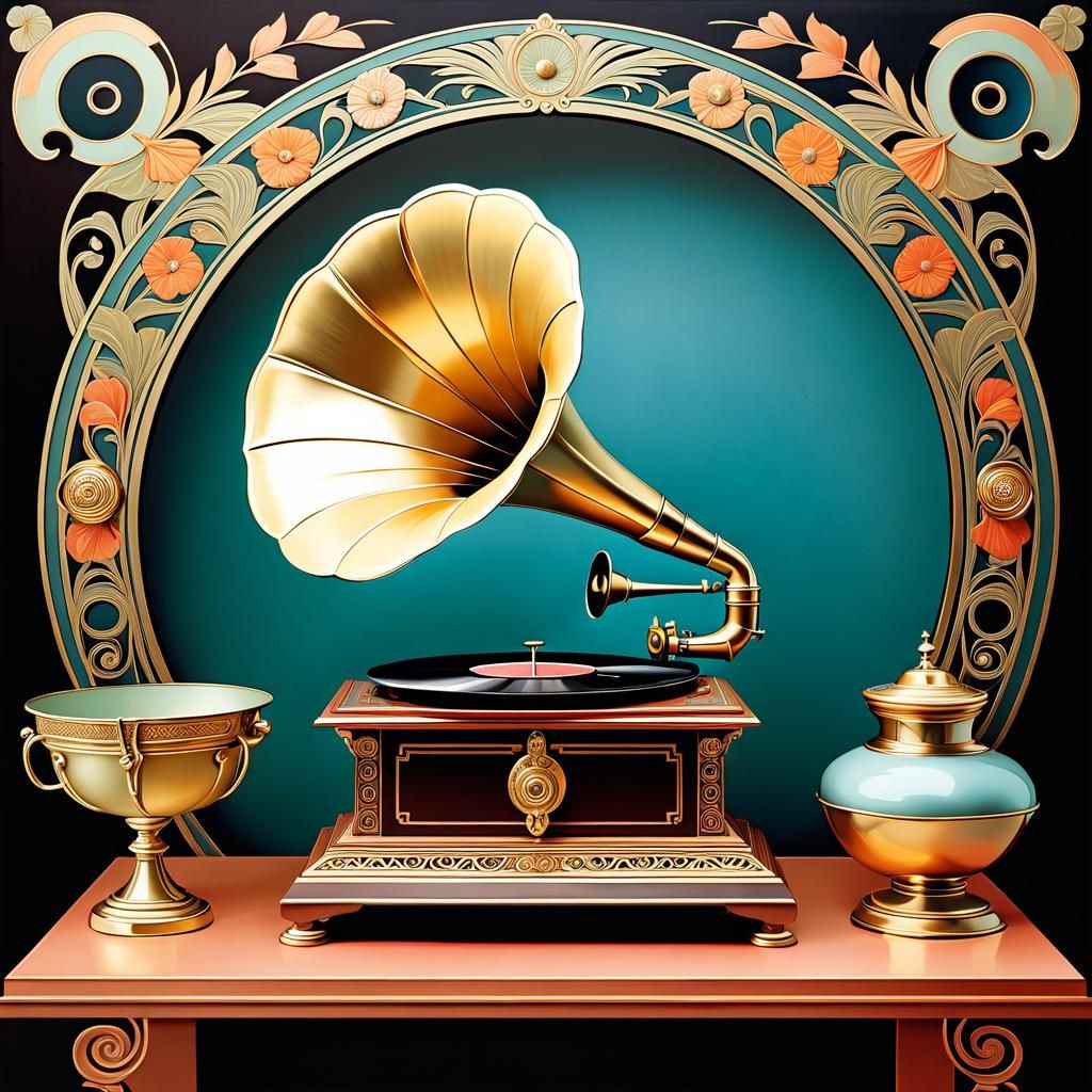 Art Deco Gramophone Still Life in Pastel Colors