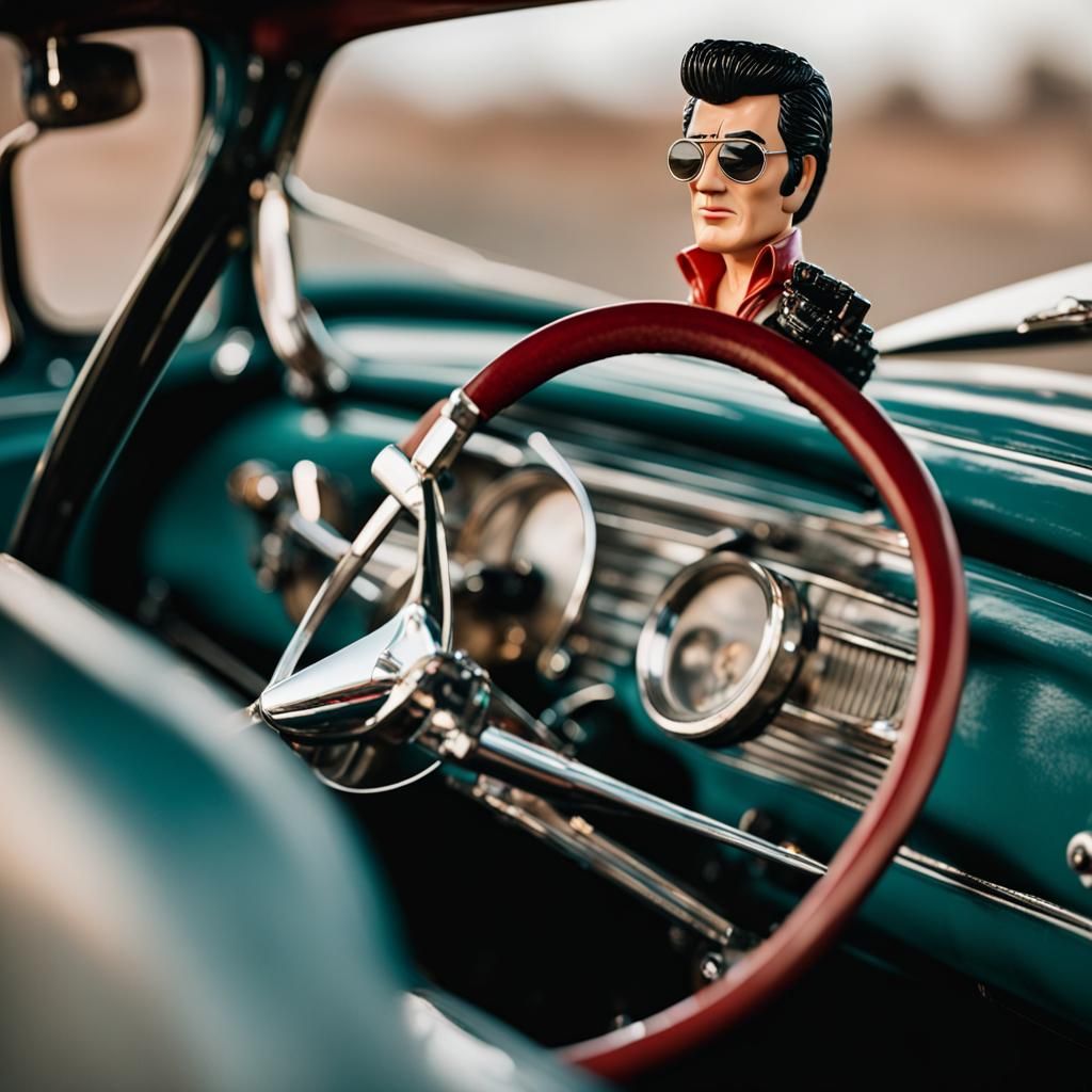 Classic Car Interior View with Elvis Bobblehead