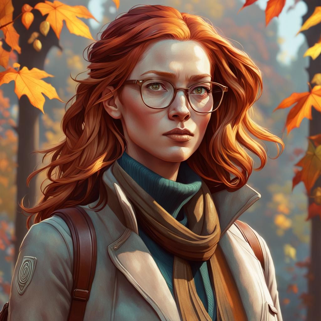 Detailed Portrait of a Ginger Woman in Autumn Colors