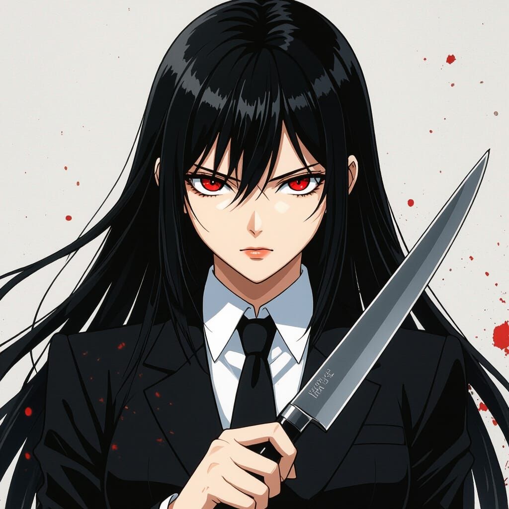 Anime Servant Girl with Knife in Manga Style
