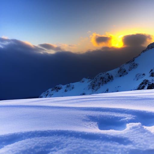 Glowing Blue Snow Sunset on Mountain
