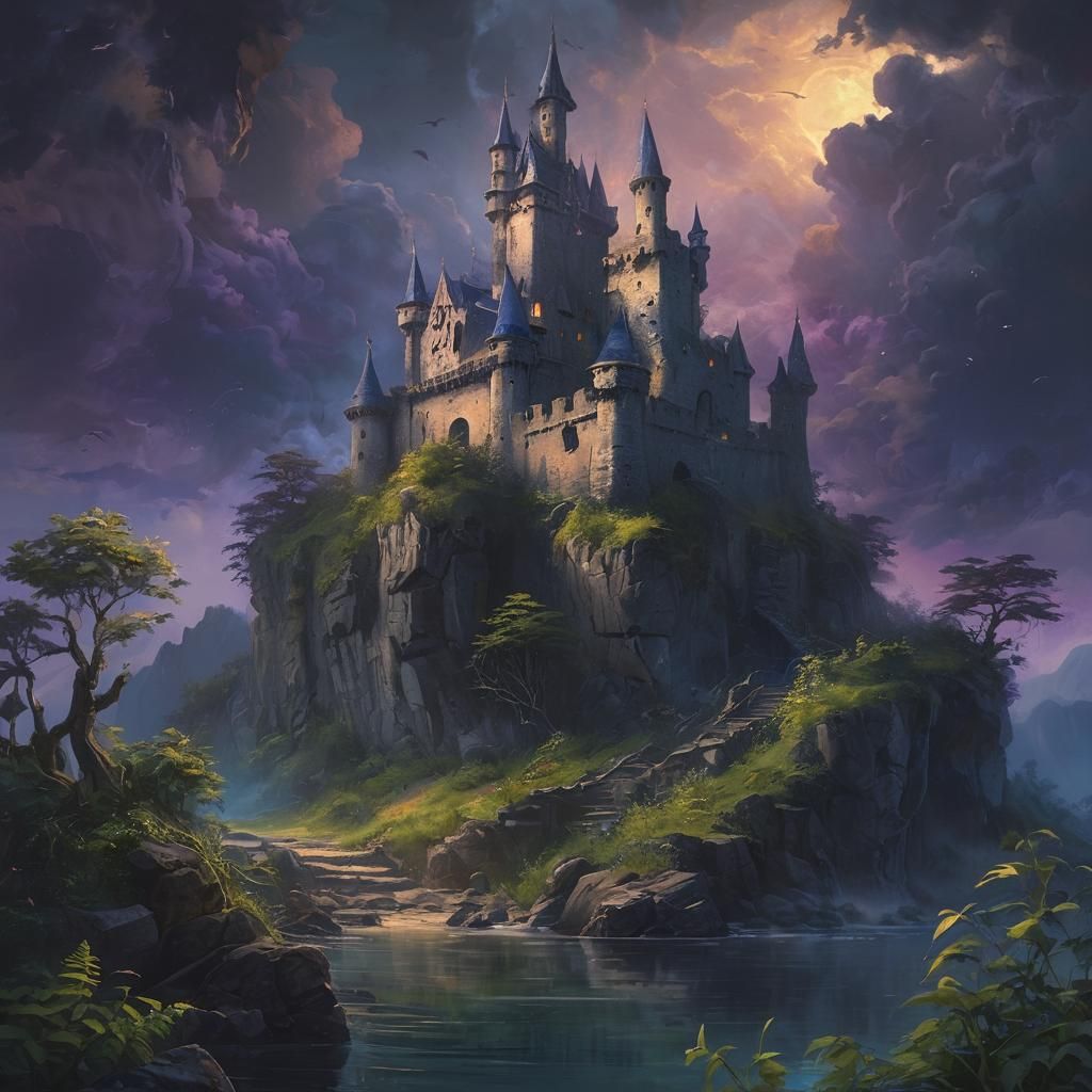 High Fantasy Castle Ruin on Misty Island