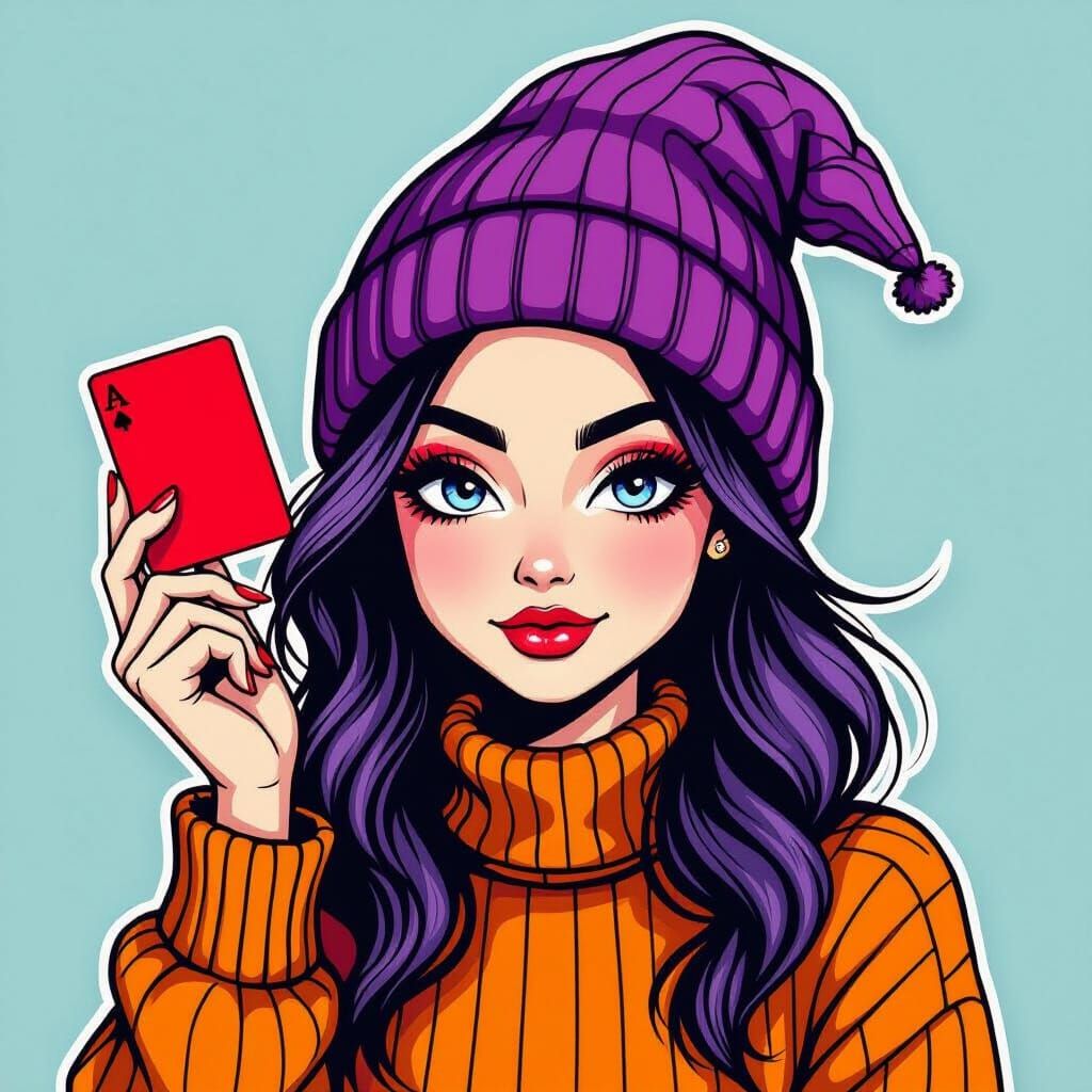 Vampire Woman Sticker with Red Card in Flat Vector Style