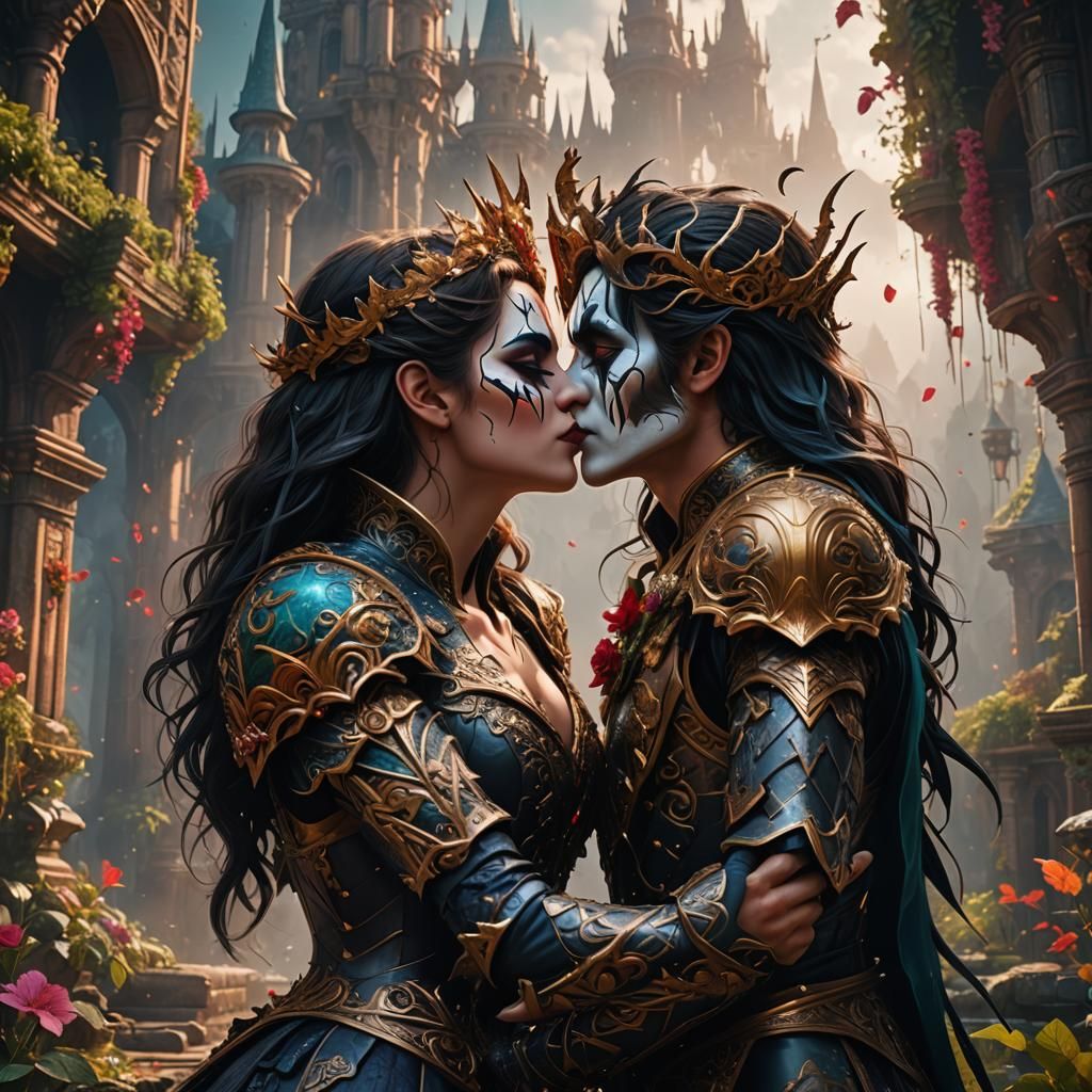 Fantastical Kiss in Deep Color, Detailed Matte Painting