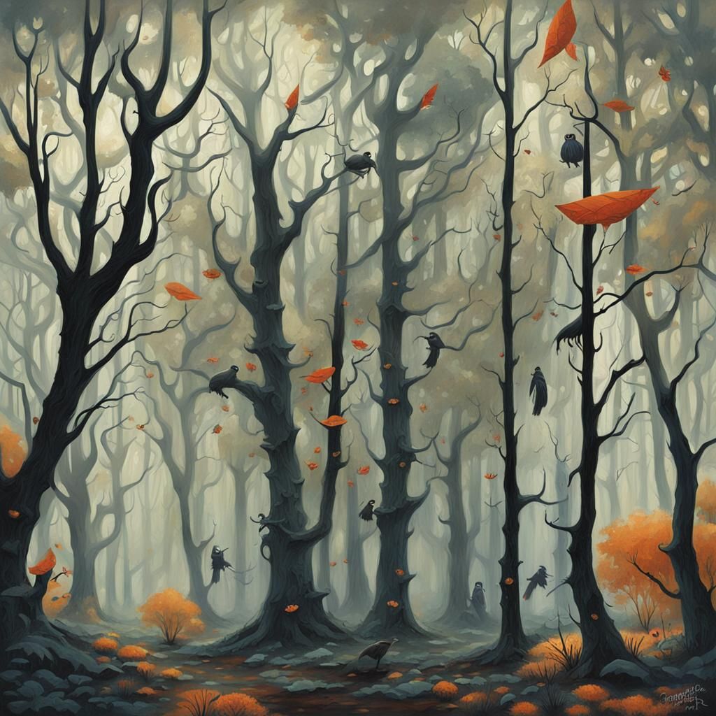 Mystic Whispering Woods with Sinister Creatures