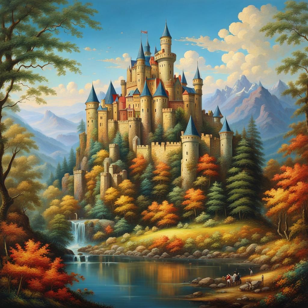 Colorful Castle Landscape in Detailed Style