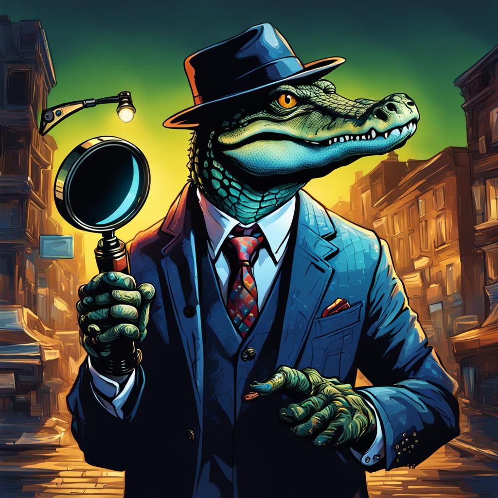 Alligator Investigator in Dark Alley: Hyperrealistic Splash ...
