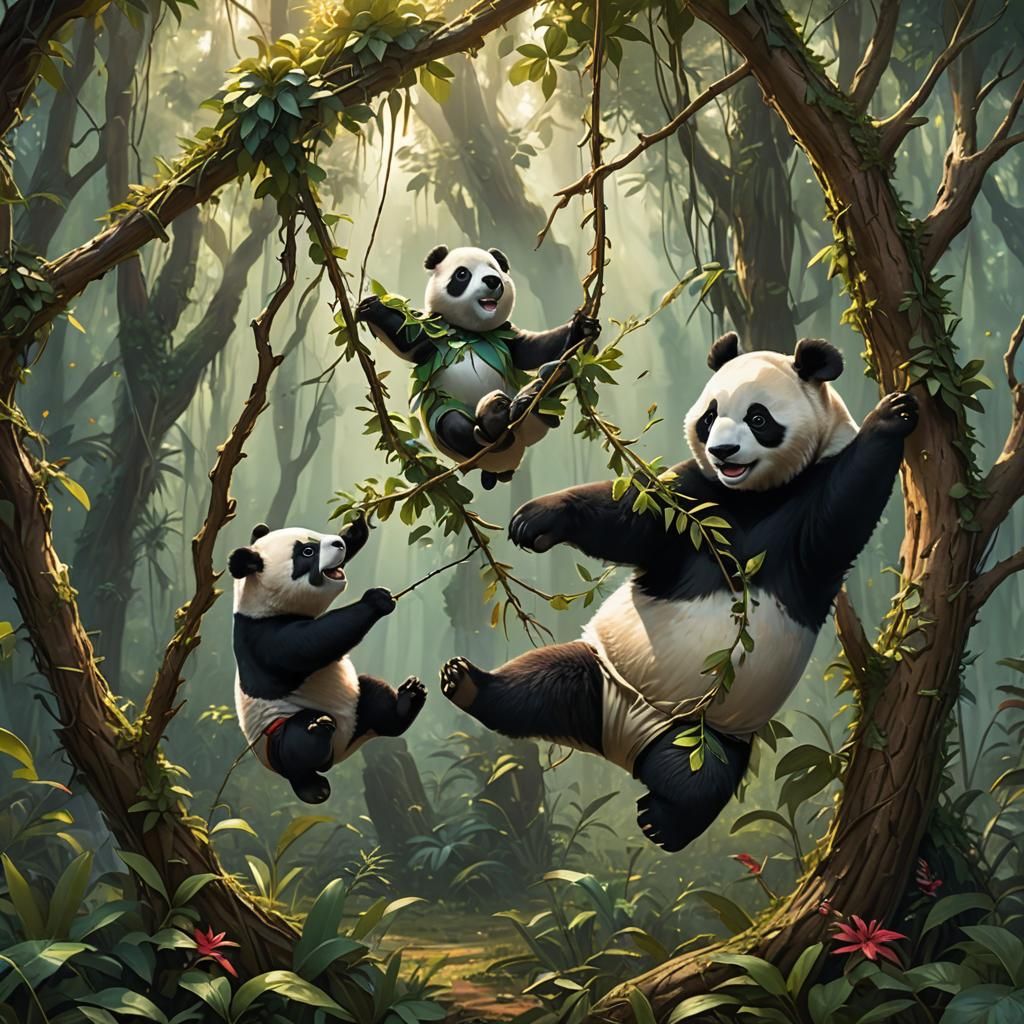 Panda and Koala Ballet Brawl in the Jungle
