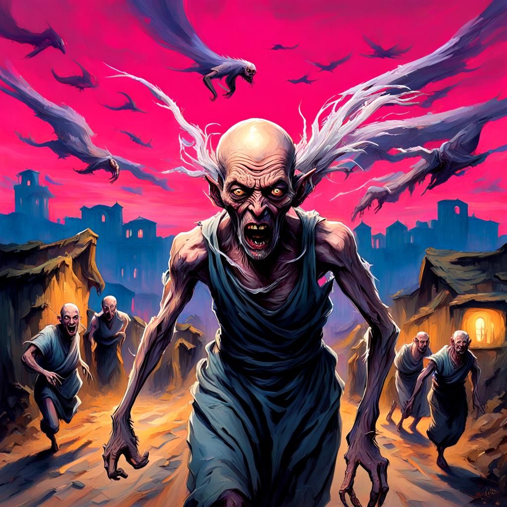 A primitive Dante like etching of a the personification of a...